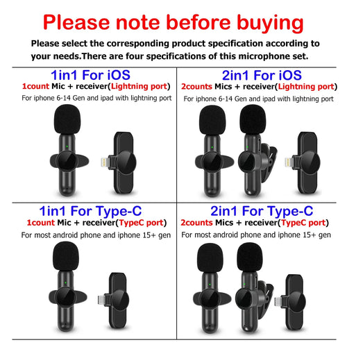 Wireless Lavalier Microphone With Windproof Cover Audio Video Recording Mini Mic For iPhone Android Mobile Phone Microphone